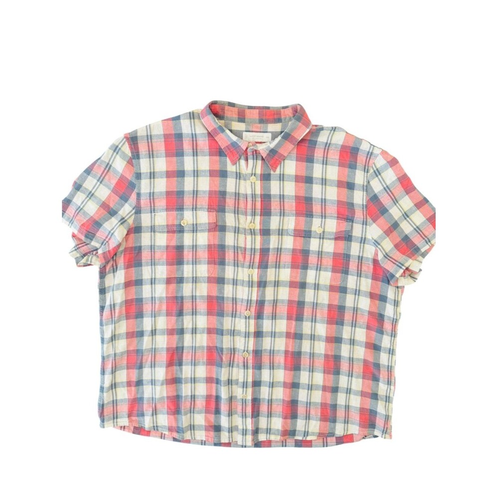 Lucky Brand Untucked Fit Plaid Shirt XXL Cotton Linen Button Up Americana Men